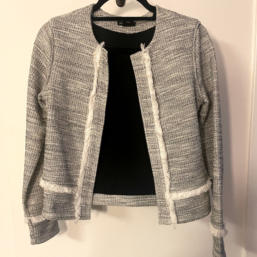 Club Monaco Tweed cropped jacket with fringes- size xs